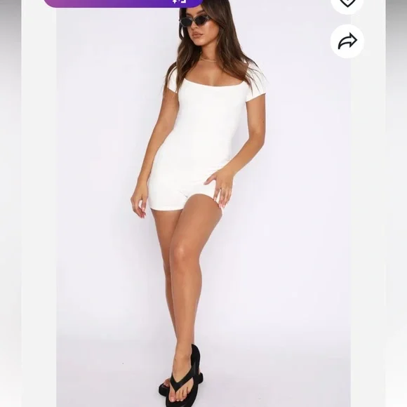 White Fox Places To Be Playsuit in White Size Small Ribbed - Picture 2 of 6